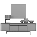 Modern Interior With Marble Cabinet Black Lamp Golden Decor And Abstract Painting