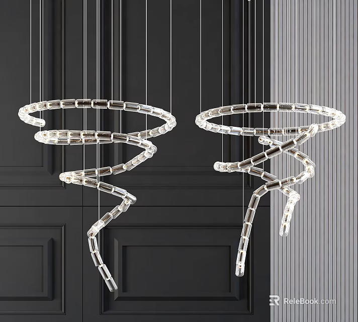 Modern Spiral Crystal Chandeliers With Transparent Glass Design For Dark Wall Decor 3d model 