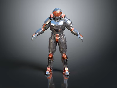 Futuristic Armored Warrior With Metallic Silver And Red Full Body Armor Design 3d model