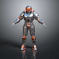 Futuristic Armored Warrior With Metallic Silver And Red Full Body Armor Design