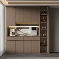 Modern Wooden Wine Cabinet With Countertop Appliances Wine Glasses And Decorative Star