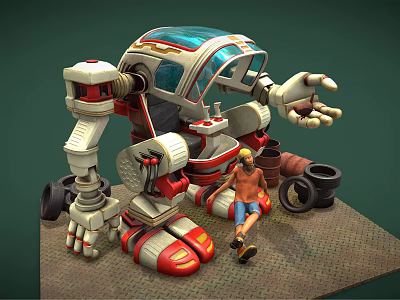 Industrial LOFT robot scrap yard work robot light 3d model
