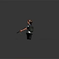 Cartoon Female Character Holding Rifle in Dark Background with Green Biological Stains