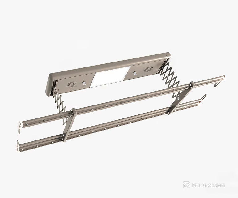 Stainless Steel Double Rod Retractable Clothes Hanger With Spring Mechanism For Hanging Clothes 3d model 