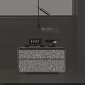 Wooden Nightstand With Drawers Digital Clock Book And Small Bowl On Wooden Wall
