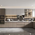 Modern Kitchen Interior Design With Gray Cabinets Island Countertop And Built-in Appliances