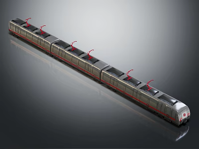 Modern Metro Train With Multiple Carriages Red Roof Components And Sleek Reflection 3d model