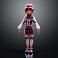 3D Cartoon Character Wearing Red Helmet Striped Sleeves Skirt Long Socks And Shoes