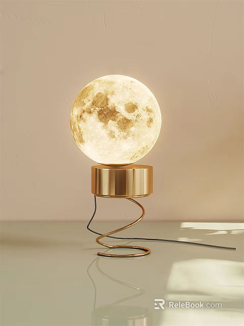 Moon Shaped Table Lamp With Golden Spiral Base And Soft Warm Glow 3d model 
