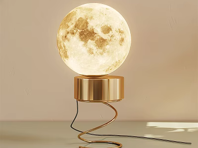 Moon Shaped Table Lamp With Golden Spiral Base And Soft Warm Glow 3d model