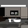 Modern Minimalist Living Room Interior With Large TV Sofa Round Coffee Tables And Plant