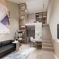 Modern Apartment Interior Design with Staircase Sofa Open Layout and Artwork