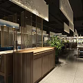 Modern Restaurant Interior Design With Wooden Display Counters Landscape Paintings Green Plants And Dining Chairs