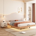 Modern Simple Cream Style Bedroom Double Bed 3d model