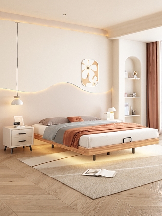 Modern Simple Cream Style Bedroom Double Bed 3d model