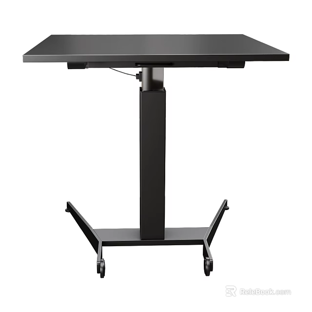 Modern Black Adjustable Height Mobile Desk with Rolling Wheels and Sturdy Base 3d model 