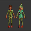 Two Plant Inspired Characters In Green Costumes With Leaf Bud Designs And Red Shoes