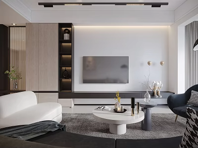 Modern Living Dining Room Interior Design With White Sofa Coffee Table And TV Cabinet 3d model