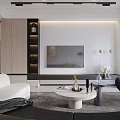 Modern Living Dining Room Interior Design With White Sofa Coffee Table And TV Cabinet