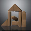 Light Wood Color Wooden Blocks with Triangle Rectangle Cylinder Shapes Stacked into House Like Structure