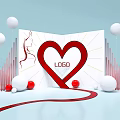 3D Text Design With Red Heart Logo White Red Balloons And Curved Decorations