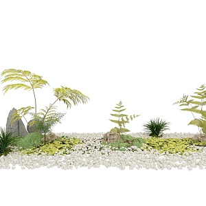 Micro-landscape pebbles green plants potted Chinese Japanese-style stones 3d model