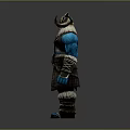 Blue Skinned Horned Bearded Warrior Character With Leather Fur Attire