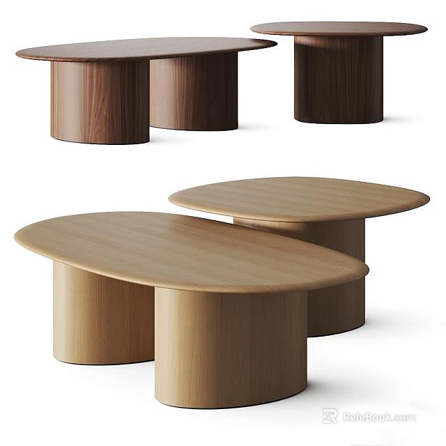 Modern Wooden Dining Table Design With Round Tabletop And Cylindrical Wooden Base 3d model 