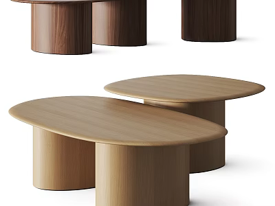Modern Wooden Dining Table Design With Round Tabletop And Cylindrical Wooden Base 3d model