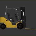 Yellow Komatsu Forklift Model 50 With Black Cabin And Front Forks Design
