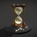 Decorative Hourglass Ornament Set with Gold Frame Black Base and Small Decorative Pieces on Base