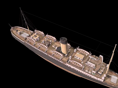 Vintage Warship Model with Detailed Deck Mast Smokestack and Hull Design 3d model