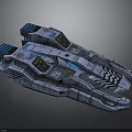 Futuristic Twin Body Spacecraft With Blue Lights And Mechanical Details