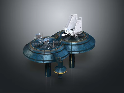 Two Blue Circular Platforms Featuring White Structures And Mechanical Equipment 3d model