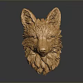 Golden Wolf Head Sculpture With Detailed Feathered Texture On Dark Background