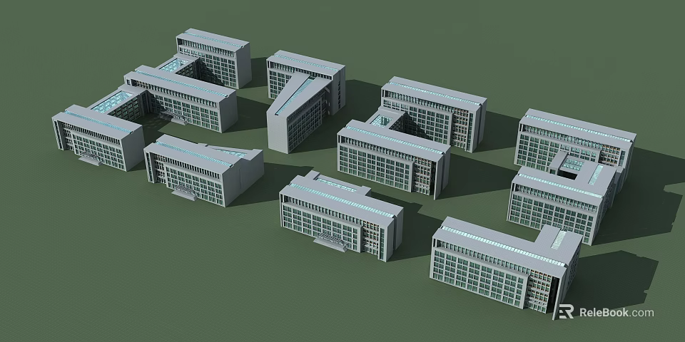 Aerial View Planning of Modern Building Complex With Structured Urban Layout 3d model