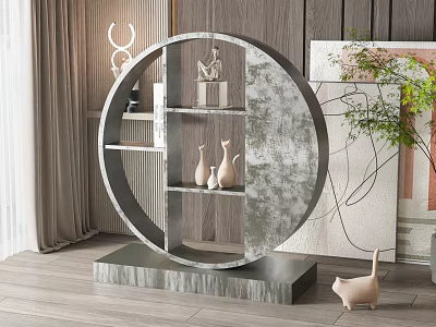 Modern Circular Room Divider With Shelves And Decorative Items In Interior Space 3d model