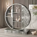 Modern Circular Room Divider With Shelves And Decorative Items In Interior Space
