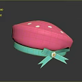 Strawberry Shaped Pink Hat with White Dots Turquoise Band and Yellow Flower Bow