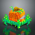 3D Pixel Art Pumpkin Creature with Orange Block Body Green Vines and Yellow Stem