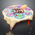 Traditional Chinese Food on Round Table with Decorative Tablecloth Colorful Dishes and Central Fortune Character