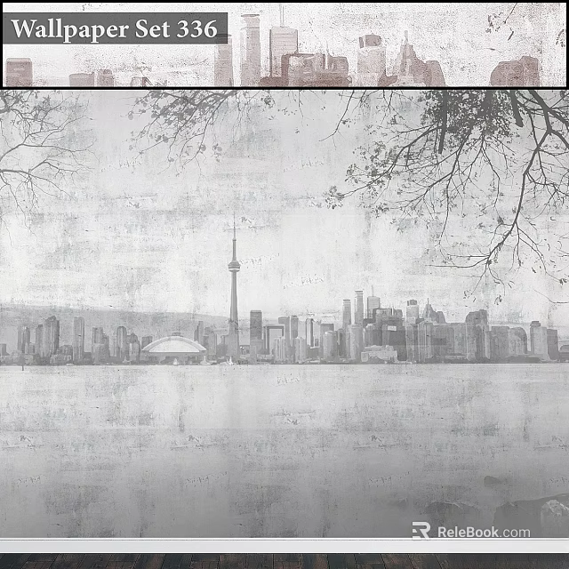 Gray White Toronto Skyline Art With CN Tower And Waterfront View 3d model 