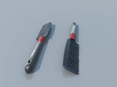 Two Stylish Combs With Black And Red Handles For Hair Grooming Tools 3d model