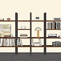 Modern Bookshelf With Multiple Shelves Books Decorative Bowl Table Lamp And Framed Art