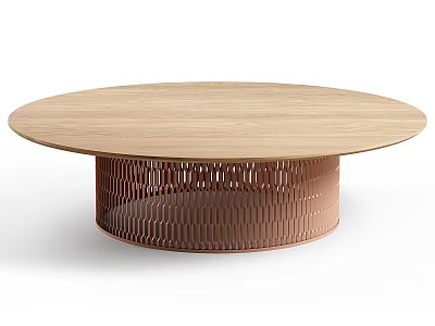 Modern Functional Table With Round Light Wood Tabletop And Perforated Metal Base 3d model