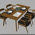 Wooden Dining Table Set With Four Chairs Tableware Placemats And Flower Vase
