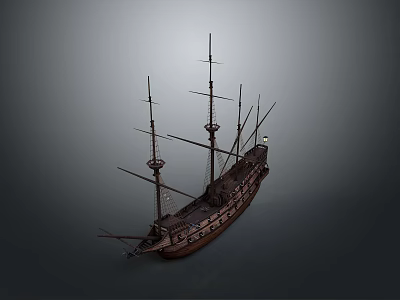 Ancient Wooden Ship 3D Model With Multiple Masts And Detailed Structure 3d model