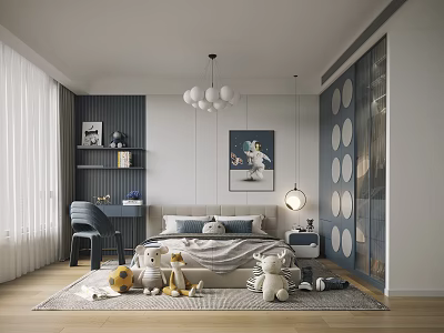 Bright Children's Bedroom Interior With Bed Toys Study Desk And Decorative Wall Art 3d model