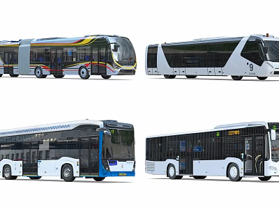 Multiple Modern City Bus Models With White Blue Yellow Accents And Streamlined Exteriors 3d model
