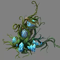 Enchanting Twisted Green Vines With Glowing Blue Orbs And Blue Crystals